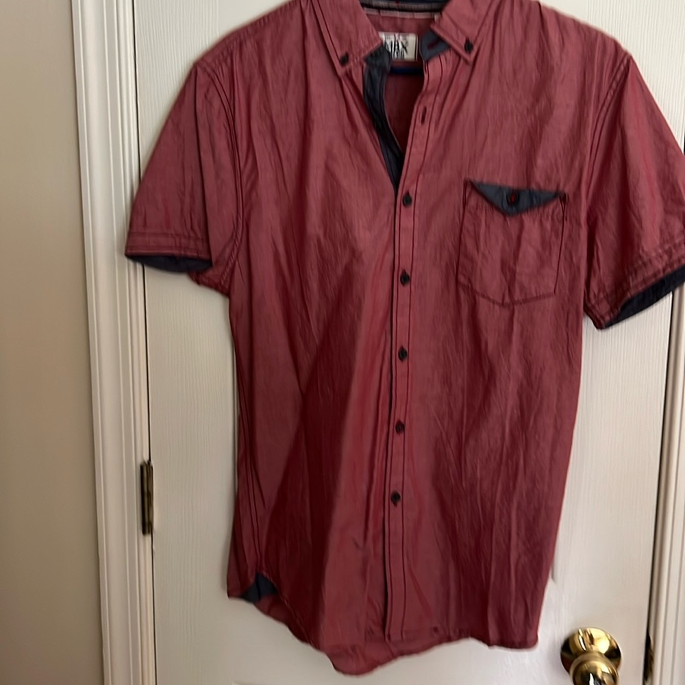 MBX Denim Wear Size M Men's Red with Navy Trim Sleeve Button Up